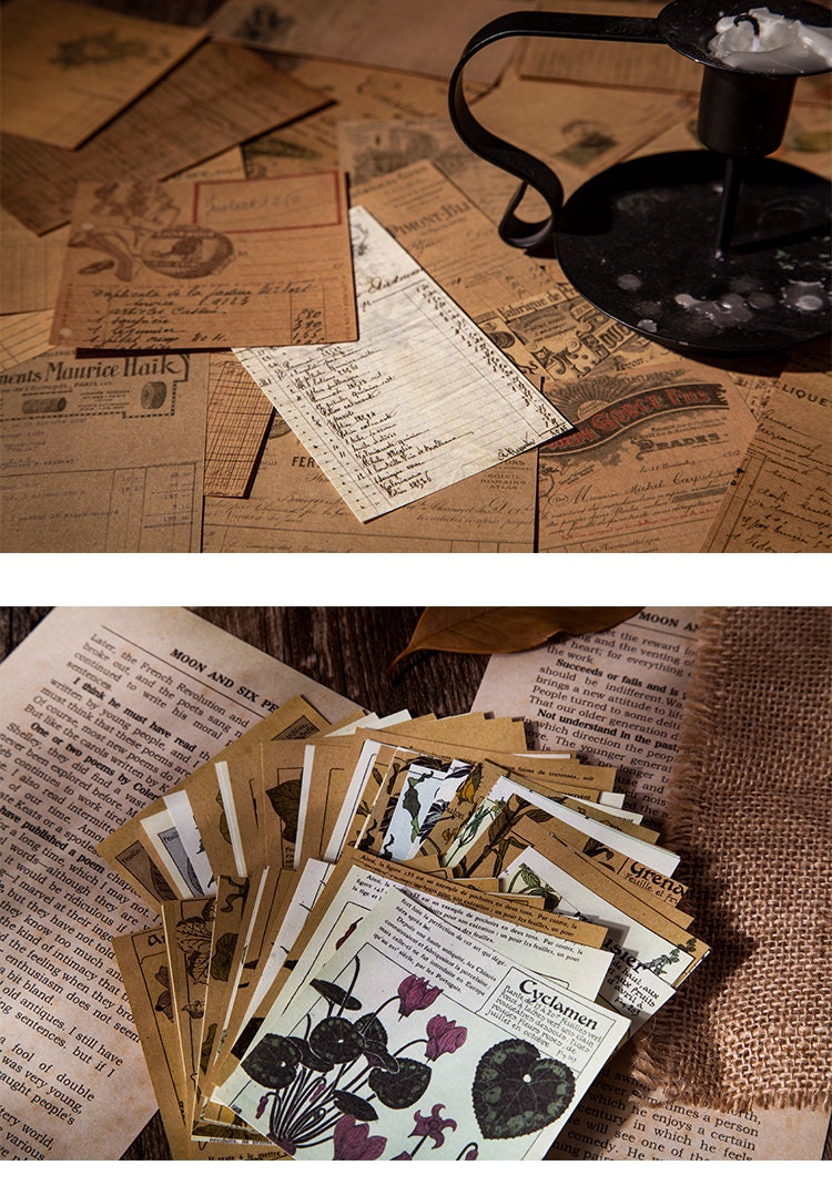 Vintage Scrapbooking Ephemera Junk Journal kit Tickets Newspaper Butterfly Manuscript Plants Pages for Junk Journaling & Papercraft Projects