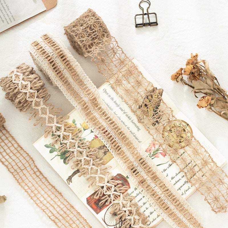 Retro Burlap Jute Ribbon 2 metres Natural Hemp Rope Knit Belt Collage DIY Art Gift Packaging Decorative Material Wide Lace Weaving Material