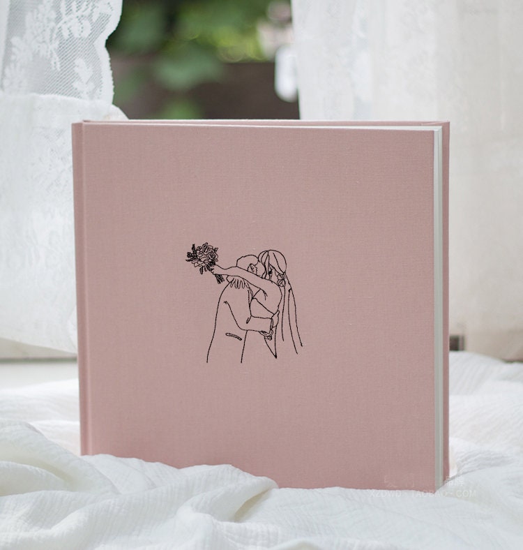 Embroidery Wedding Photo Album Personalized Landscape Hardcover Wedding Guest Book Photo Memory Book Modern Minimalist Love Anniversary Gift