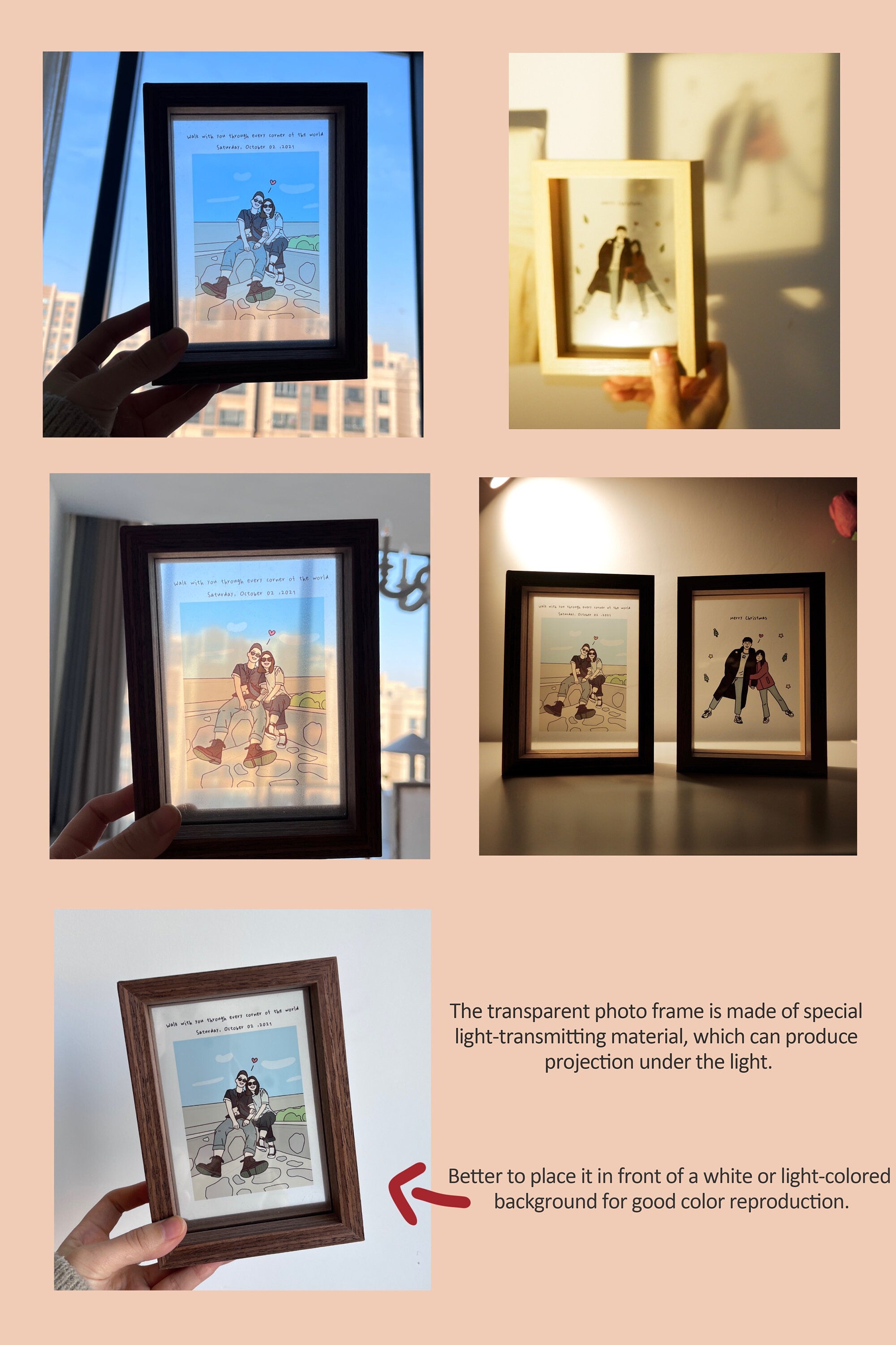 Couple Portrait illustration Couple Family Photo Frame Transparent Background Desktop Picture Frame with Photo Printing 4x6 or 5x7 Wedding