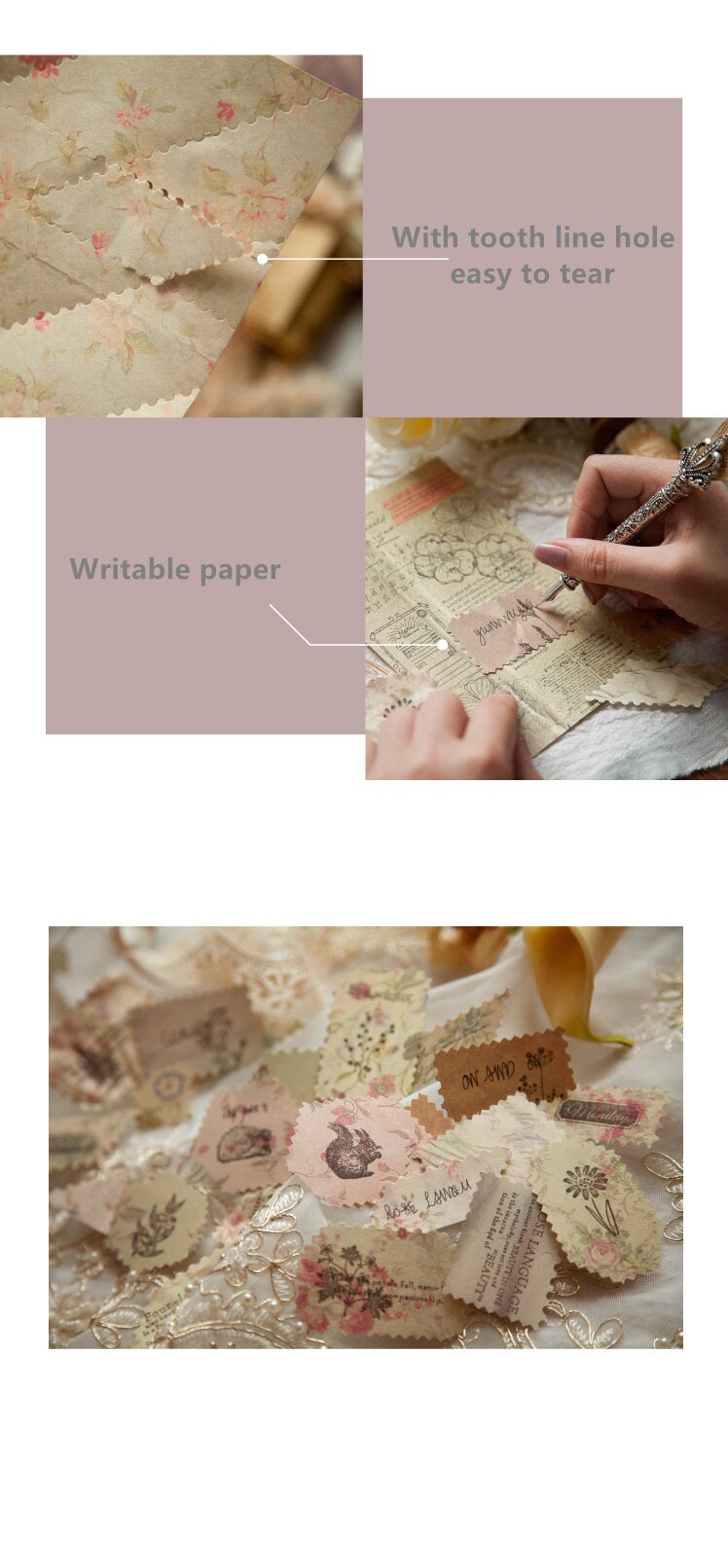 Retro Junk Journalling Material Paper Pack European Garden Background Paper Collage DIY Decorative Paper Tearable Ticket Origami of 8 pcs