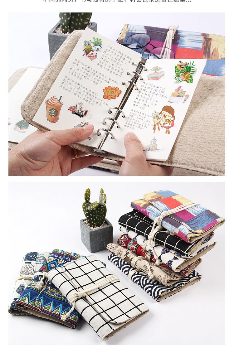 Retro Fabric Loose-leaf Notebook Linen Travel Diary Scrapbook Blank Grid White Paper Creative 6-hole A5 A6 handbook Stationary Gift 16 Color