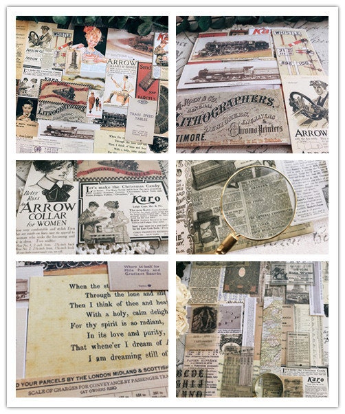 Retro Junk Journal Material Pack Ephemera Journaling Supplies Textured Paper Old Poster Newspaper Vantage Collage Scrapbooking Set of 69 Pcs