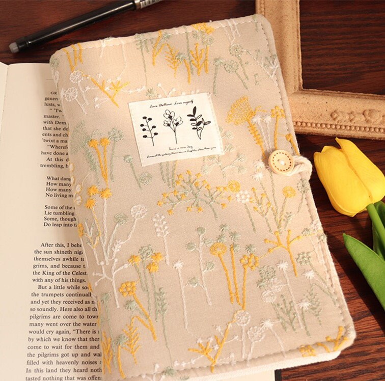 Embroidery Loose-leaf Notebook Fresh Handmade A5 A6 Journal Cloth Cover Grid Paper Ephemera Flower Grass Travel Dairy Exquisite Planner Gift