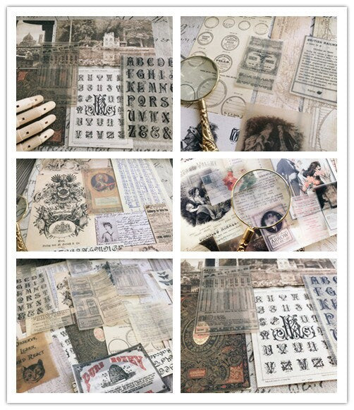 Retro Junk Journal Material Pack Ephemera Journaling Supplies Textured Paper Old Poster Newspaper Vantage Collage Scrapbooking Set of 69 Pcs