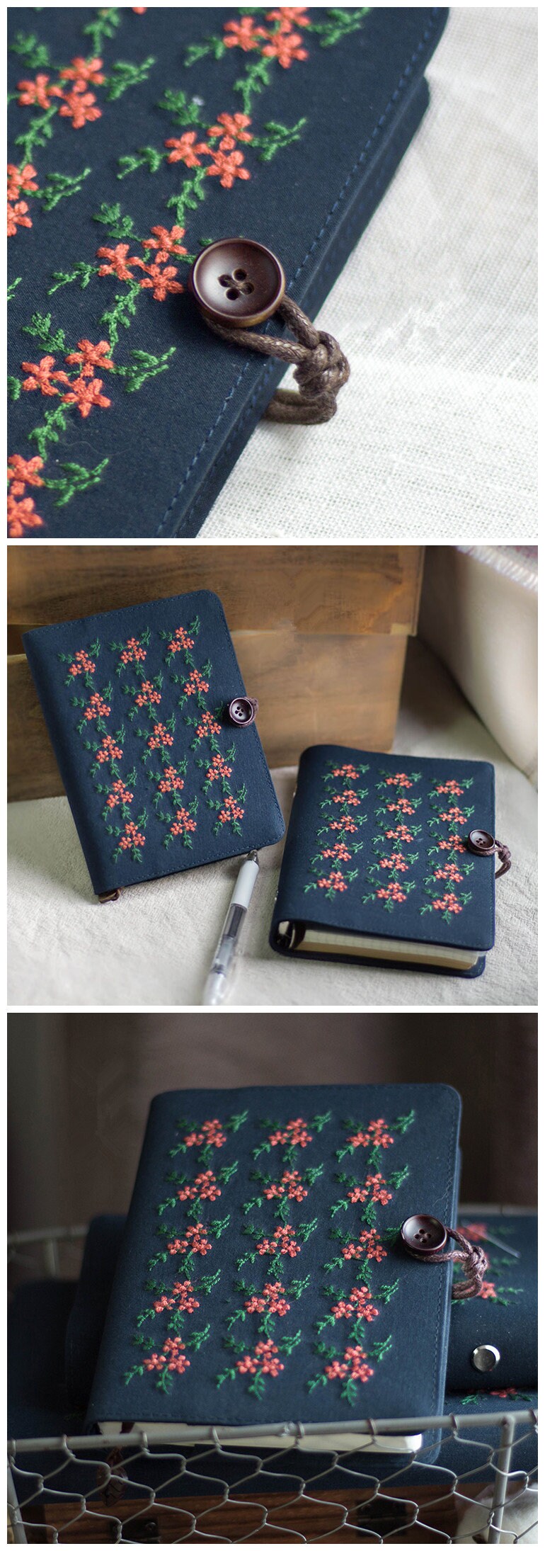 Original Embroidery Flower Journal Loose-leaf A6 A5 Handmade Notebook Literary  Portable Notepad Diary Book Cloth Ephemera Book Special Gift