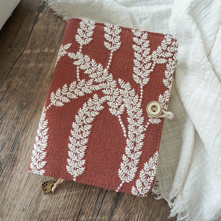 Embroidery Barley Fabric Notebook Rust Red Retro Handmade Journal A5 A6 Loose-leaf Thread-bound Dairy Book Ephemera Notepad Special Gift
