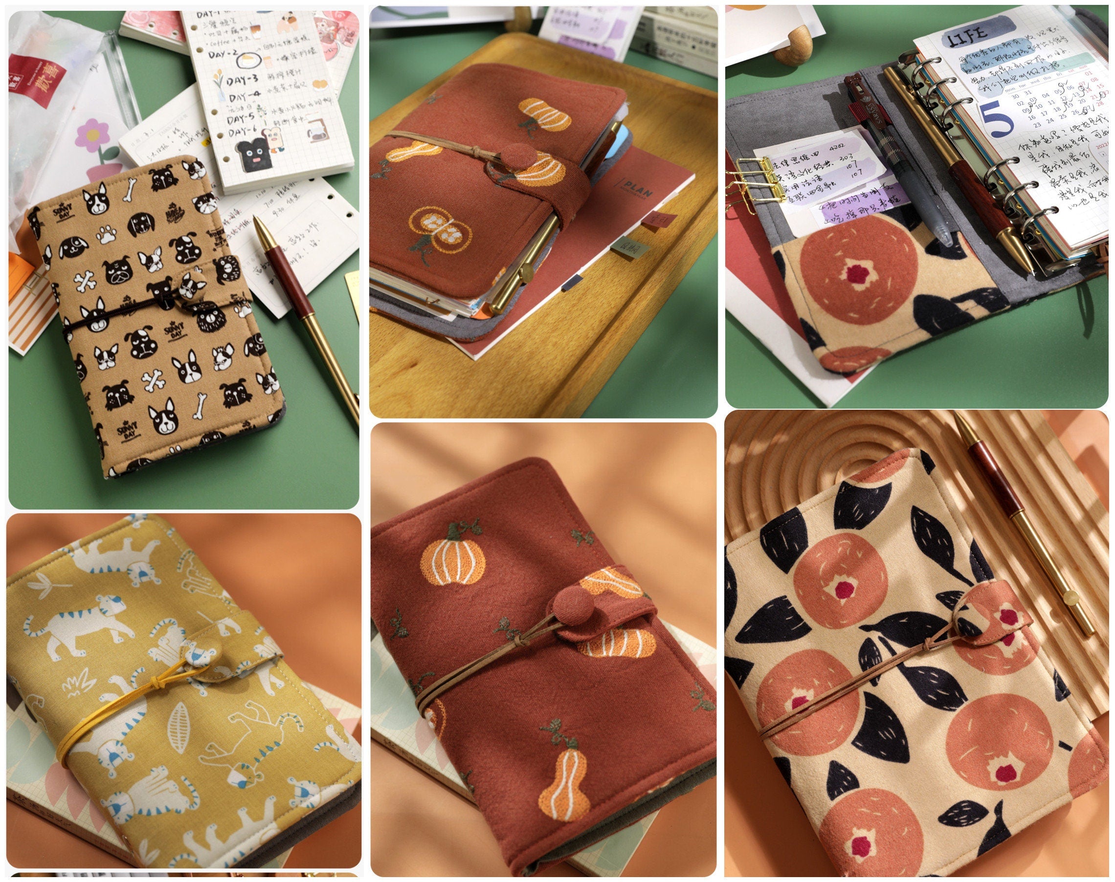 Loose-leaf Animal Journal Set Cloth Surface A5 A6 Notebook Sheep Pumpkin Strawberry Cute Notepad Dairy Book Planner 7 colors Gift for her