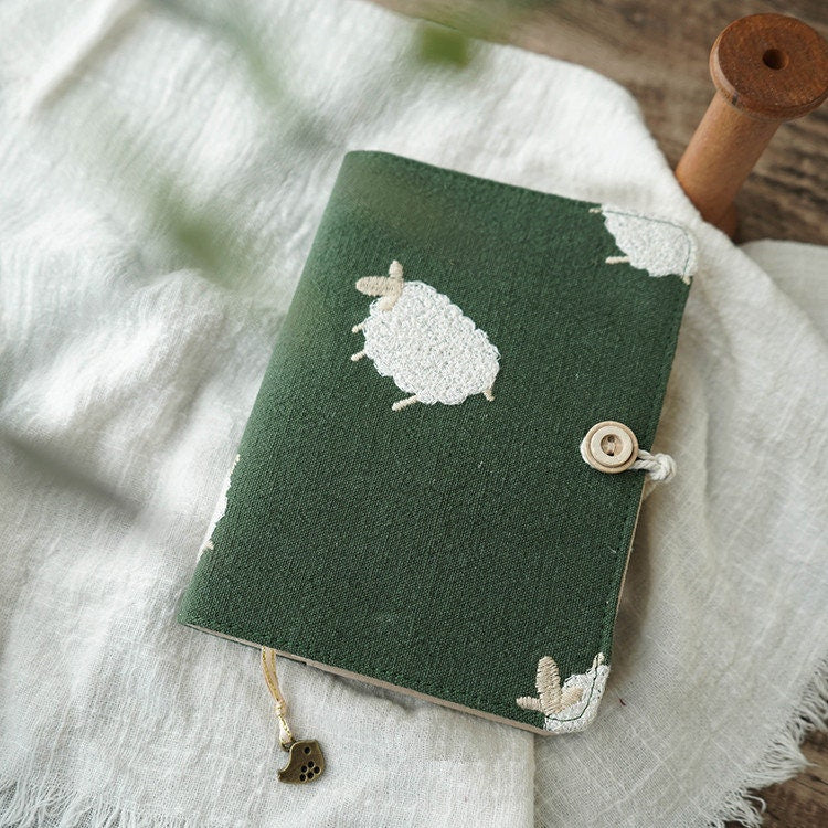Fabric Cover A5A6 Handmade Journal Retro Embroidery Lamb Notebook Loose-leaf Thread-bound Literary Notepad Travel Dairy Planner Gift for Her