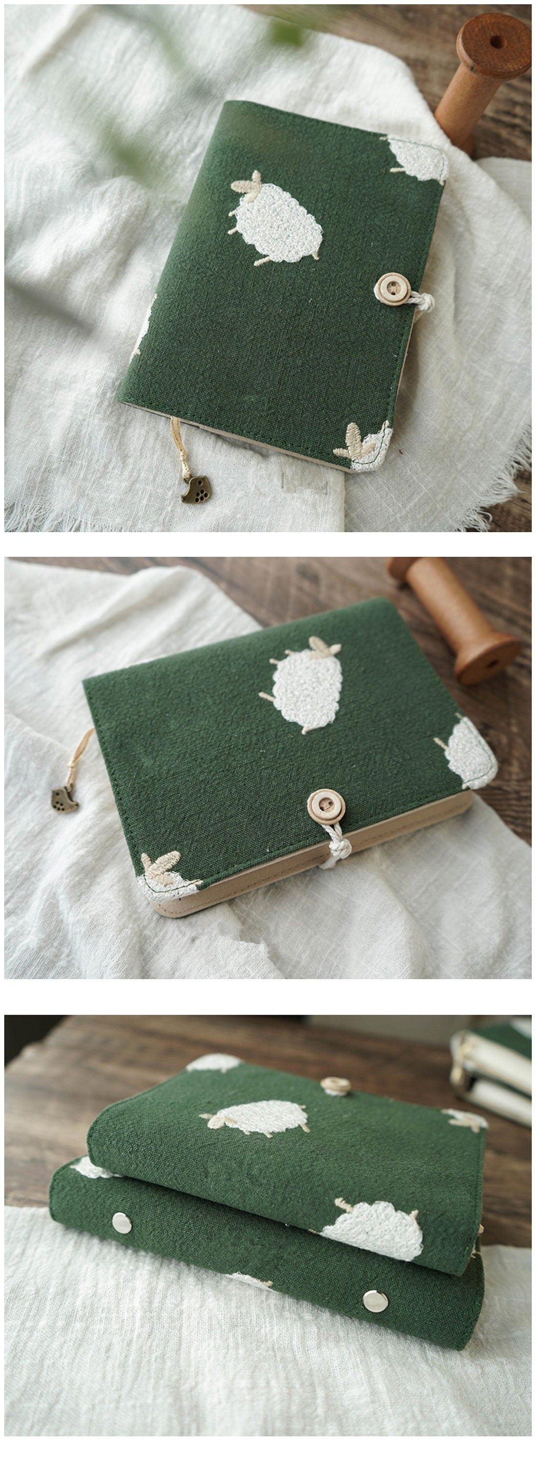 Fabric Cover A5A6 Handmade Journal Retro Embroidery Lamb Notebook Loose-leaf Thread-bound Literary Notepad Travel Dairy Planner Gift for Her