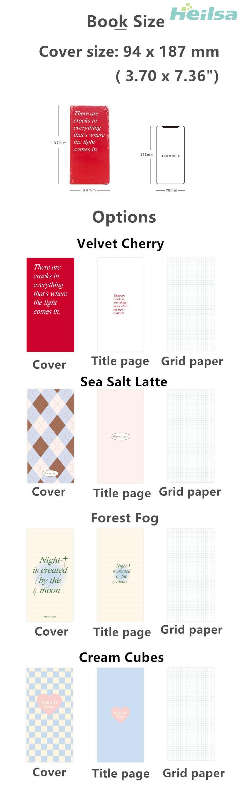 Mini Hardcover Notebook Simple Ins style Grid Pages Journal Cream Forest Fog Cherry Cute Travel Dairy Book Four Color Notepads Weeks Book