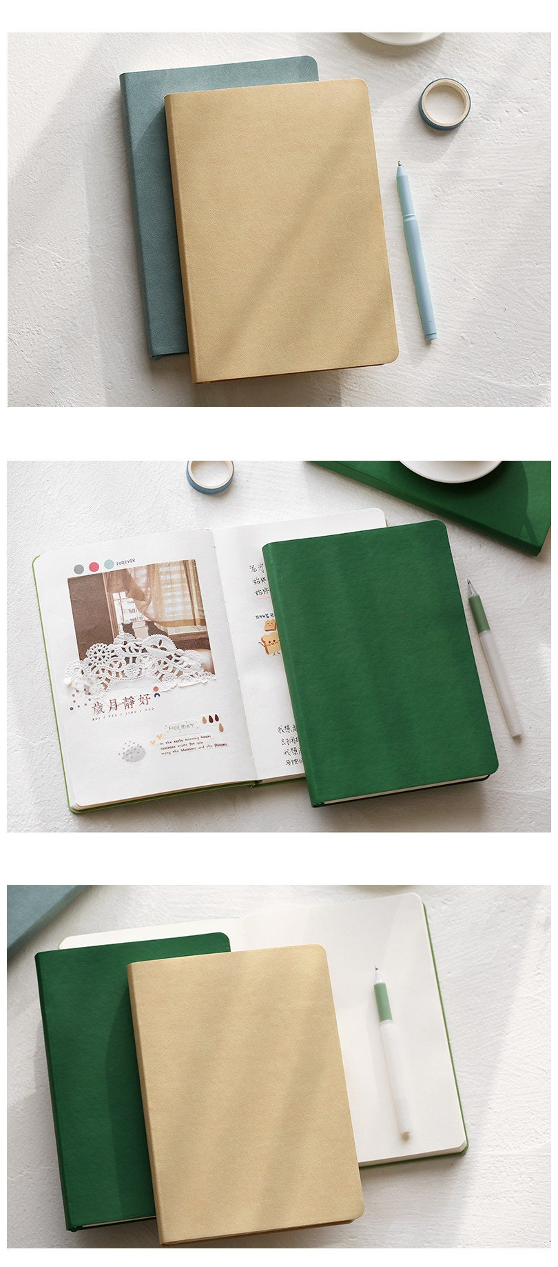 A5 PU Cover Journal Notebook. Blank Inner Page Green Pink Blue Cover Book Modern Dairy Simple Notepad Scrapbook Sketchbook 7 colors 272P