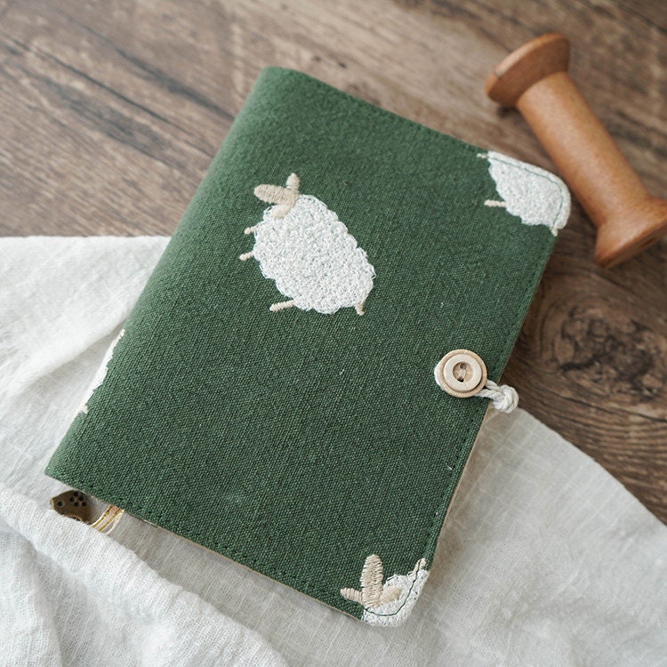 Fabric Cover A5A6 Handmade Journal Retro Embroidery Lamb Notebook Loose-leaf Thread-bound Literary Notepad Travel Dairy Planner Gift for Her