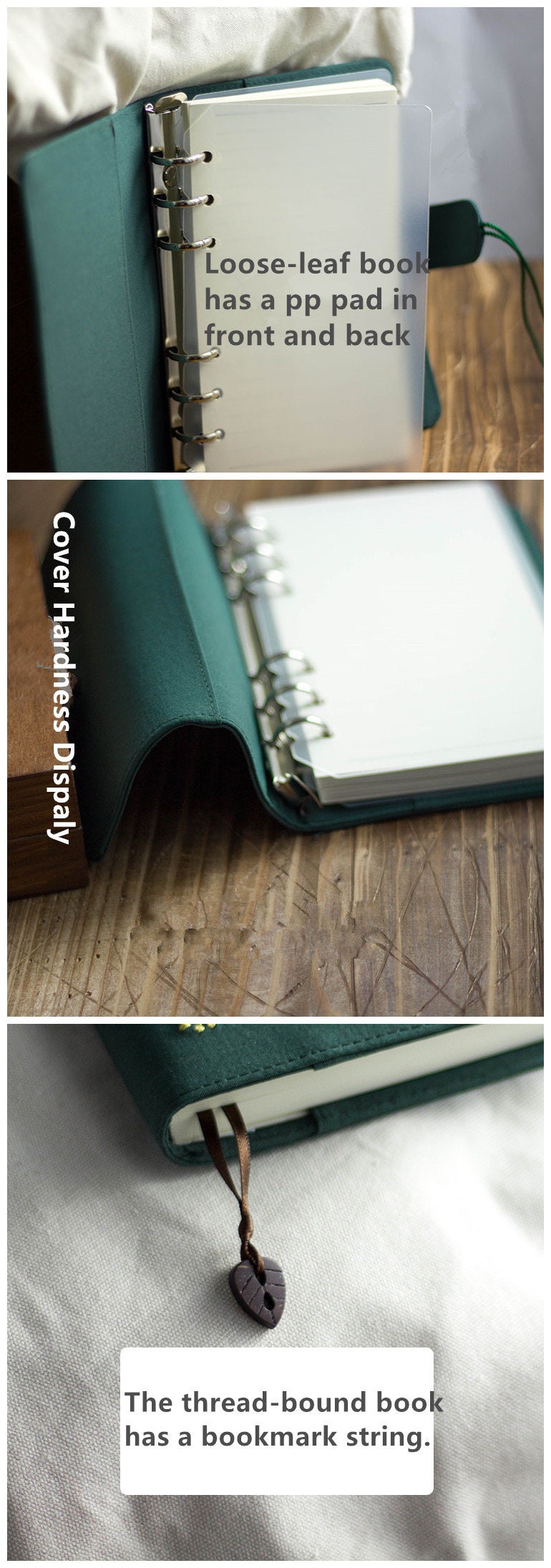 Dark Green Embroidery Acorn Fabric Notebook Retro A5 A6 Loose-leaf Thread-bound Journal Original Handmade Notepad Dairy Book Special Gift