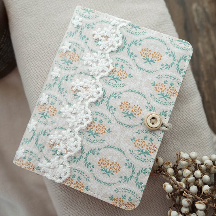 Lace Journal A5 A6 Fabric Notebook Floral Junk Journal with White Kraft Lined Grid Blank Pages Travel Wedding Unique Handmade Gift for Her