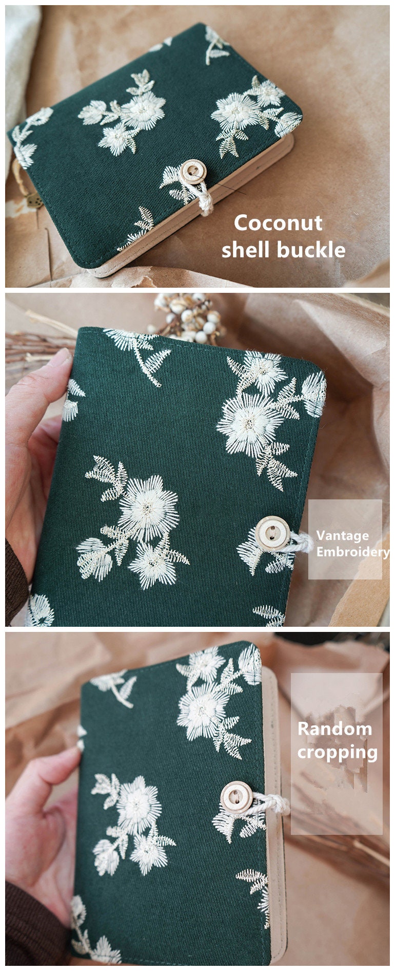 Ephemera Jasmine Embroidery Notebook Journal Handmade A5 A6 Fabric Cover Loose-leaf Thread-bound Literary Book Vantage Notebook Dairy Gift
