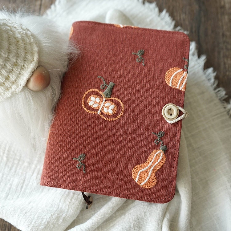 Cute Embroidery Pumpkin Fabric Notebook Journal A5 A6 Loose-leaf Thread-bound Lined Grid Blank Pages Vintage Embroidered Handmade Notebook