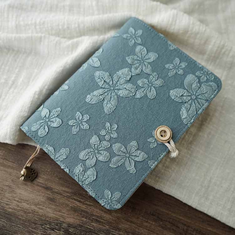 Pink Blue Embroidery Flower Fabric Notebook Journal A5 A6 Loose-leaf Thread-bound Blank Grid Pages Retro Notepad  Dairy Handmade Notebook
