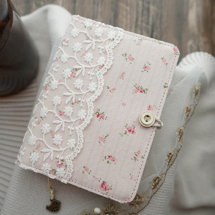 Pink Lace Notebook A5 A6 Fabric Journal Original loose-leaf thread-bound Blank Grid Page Travel Dairy Notepad Literary Handmade Gift for her