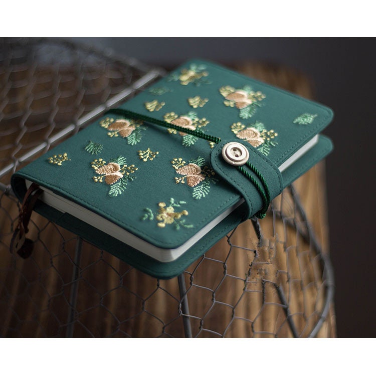 Dark Green Embroidery Acorn Fabric Notebook Retro A5 A6 Loose-leaf Thread-bound Journal Original Handmade Notepad Dairy Book Special Gift