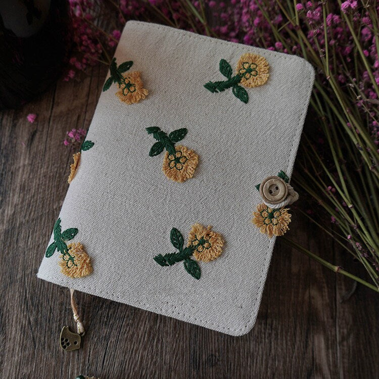 Flower Embroidery Linen Notebook Journal A6 A5 Loose-leaf Thread-bound Blank Lined Pages Literary Dairy Book Planner  Handmade Notepad Gift