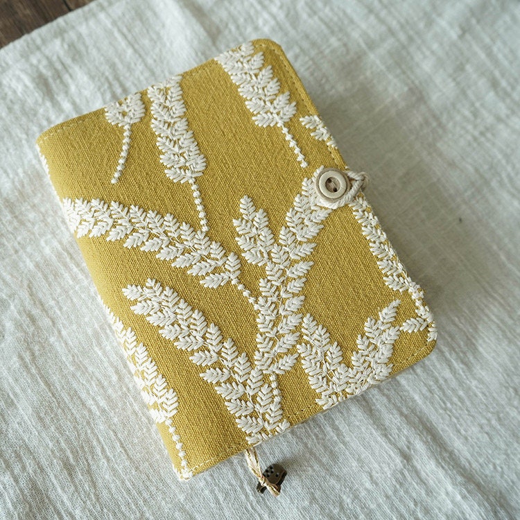 Yellow Embroidery Wheat Ear Journal Notebook A5 A6 Loose-leaf Thread-bound Notebook Literary Fabric Diary Book Handmade Notepad Gift for her