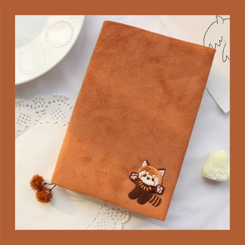 Velvet Panda Embroidery Book Sleeve A5 A6 Handmade Cloth Book Jacket Caramel Book Cover Blank Lined Grid Pages Notebook Notepad Special Gift