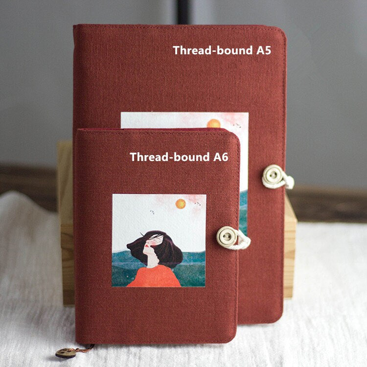 Literary Thread-bound A5 A6 Fabric Notebook Retro Binder Blank Grid Line Pages Journal Handmade Girl Pattern Dairy Book Notepad Gift for Her