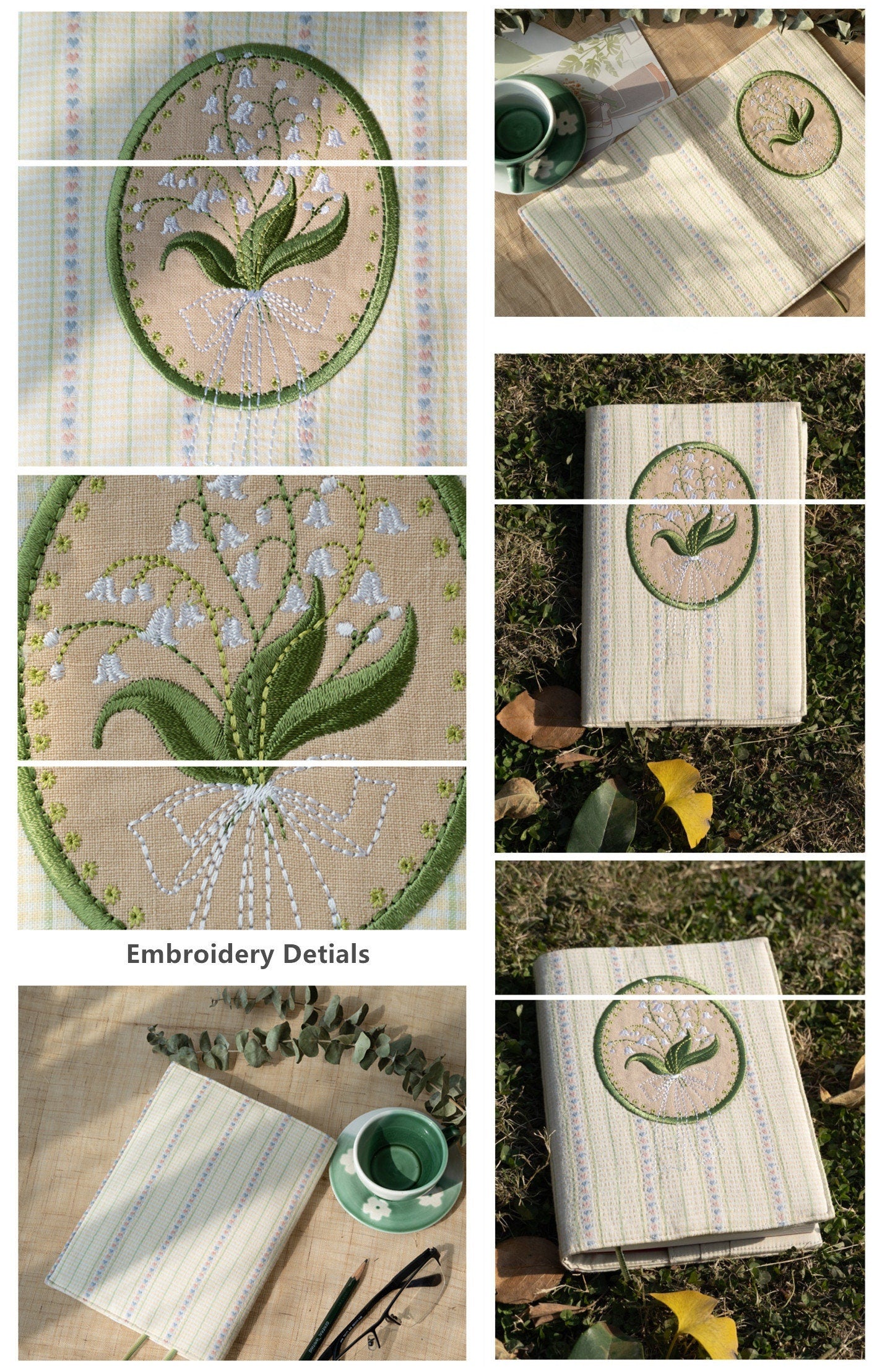 Lily of the Valley Patch Embroidery Book Sleeve Retro A5 A6 B6 Notebook Pocket Handmade Book Jacket Blank Lined Pages Literary Notebook Gift