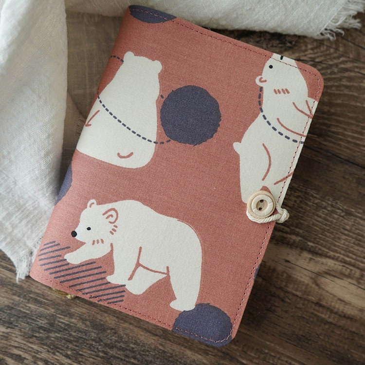 Cute Polar Bear Cloth Covered Journal Pink A5 A6 Loose-leaf Thread-bound Notebook Blank Lined Grid Pages Handmade  Notepad Diary Book