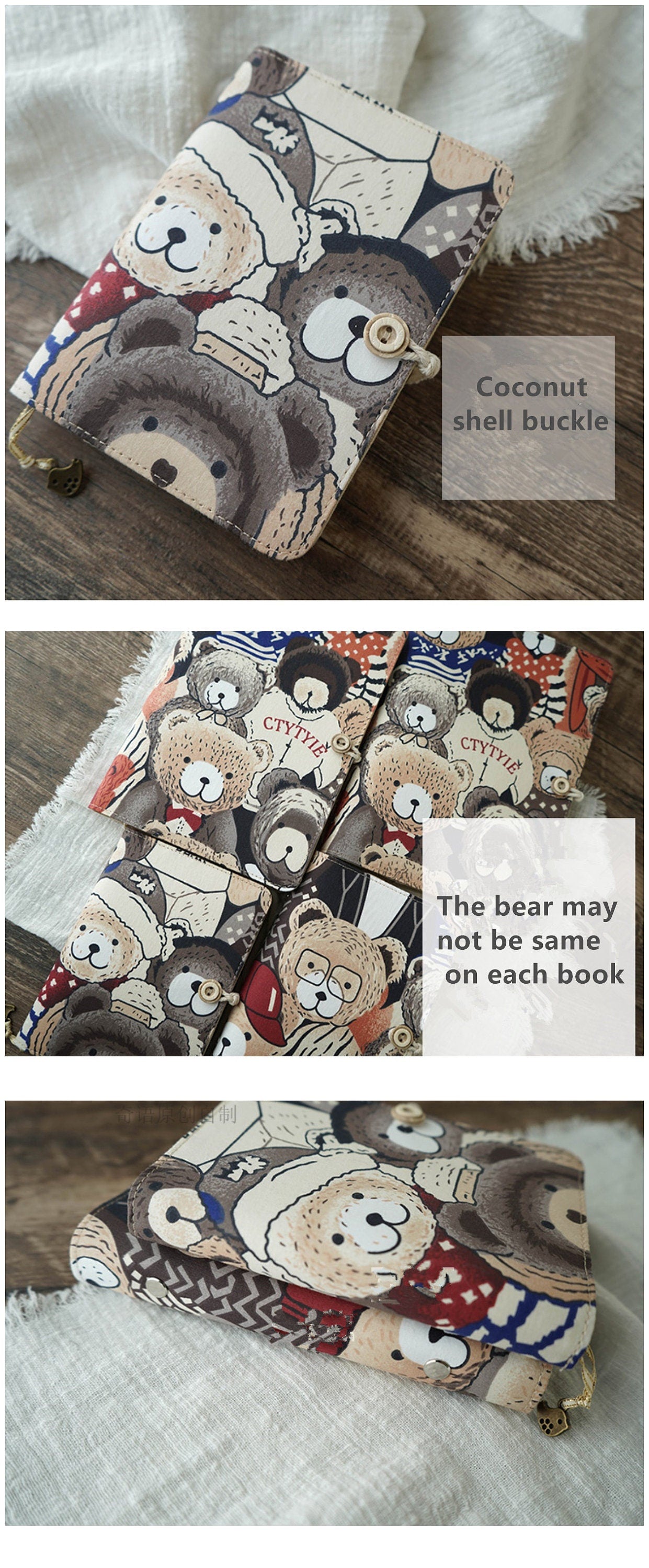 Cute Bear Fabric Journal Notebook A5 A6 Loose-leaf Thread-bound Cloth Notebook Retro Handmade Portable Notepad Dairy  Book Junk Journal