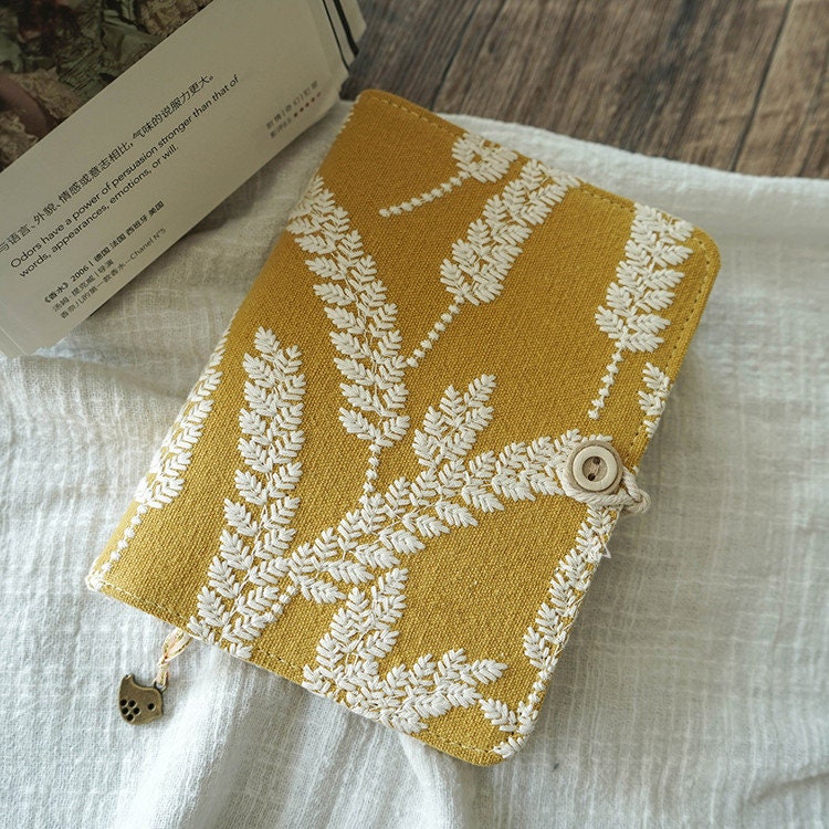 Yellow Embroidery Wheat Ear Journal Notebook A5 A6 Loose-leaf Thread-bound Notebook Literary Fabric Diary Book Handmade Notepad Gift for her