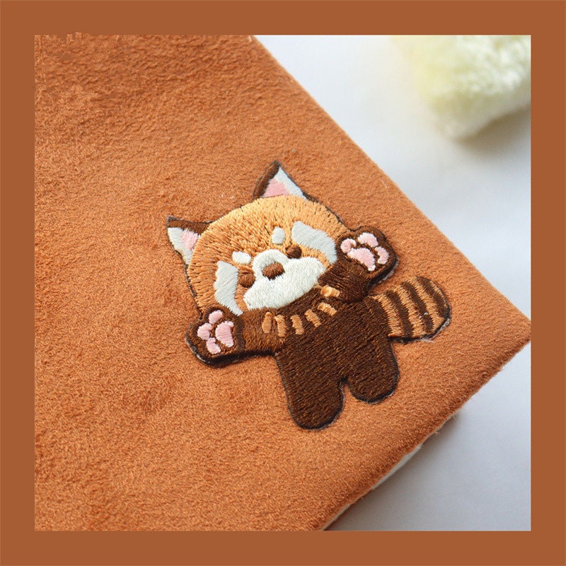 Velvet Panda Embroidery Book Sleeve A5 A6 Handmade Cloth Book Jacket Caramel Book Cover Blank Lined Grid Pages Notebook Notepad Special Gift