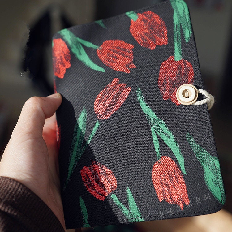 Night Rose Fabric Notebook Blank Lined Grid Loose-leaf A5 A6 Writing Journal Retro Dairy Book Handmade Notepad Literary Journal Gift for Her