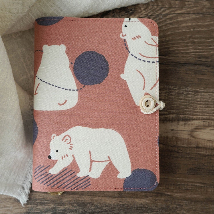 Cute Polar Bear Cloth Covered Journal Pink A5 A6 Loose-leaf Thread-bound Notebook Blank Lined Grid Pages Handmade  Notepad Diary Book