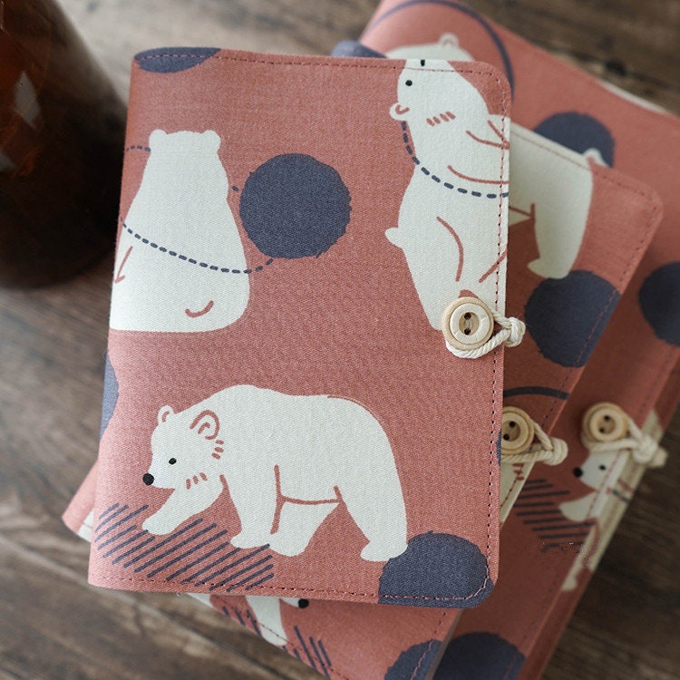 Cute Polar Bear Cloth Covered Journal Pink A5 A6 Loose-leaf Thread-bound Notebook Blank Lined Grid Pages Handmade  Notepad Diary Book