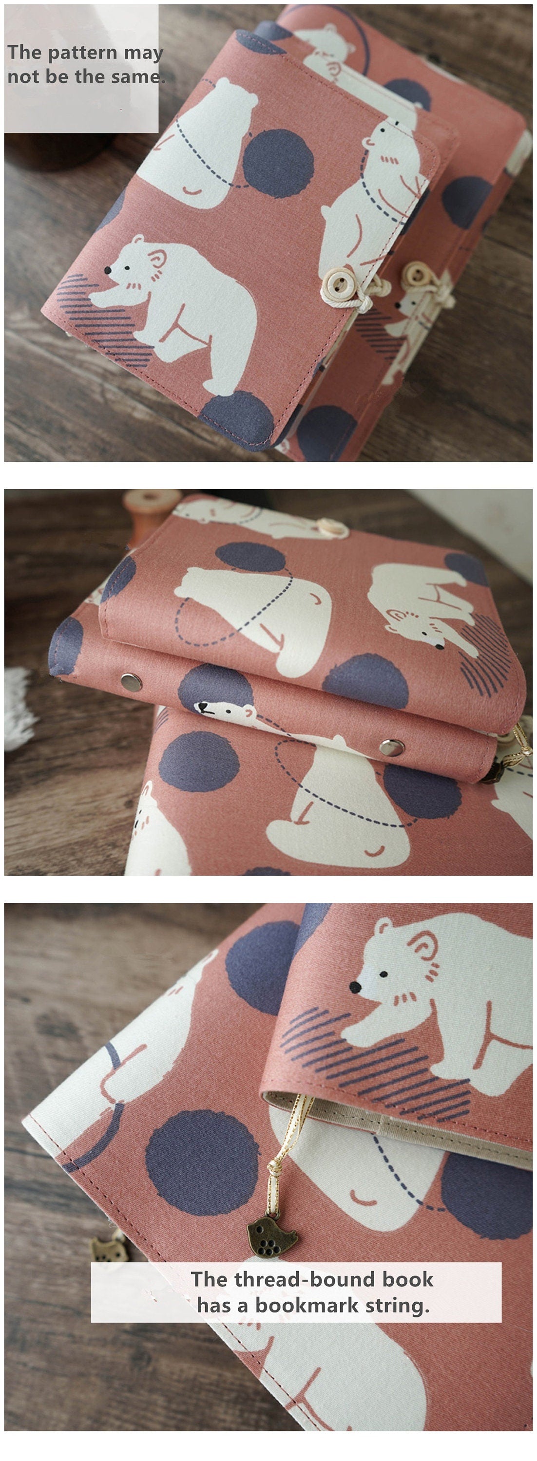 Cute Polar Bear Cloth Covered Journal Pink A5 A6 Loose-leaf Thread-bound Notebook Blank Lined Grid Pages Handmade  Notepad Diary Book