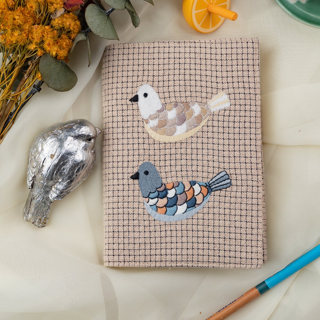 Embroidery Bird Cloth Book Cover A5B6A6 Handmade Book Sleeve Animal Book Clothes Adjustable Book Pocket Notebook Travel Notepad Unique Gift