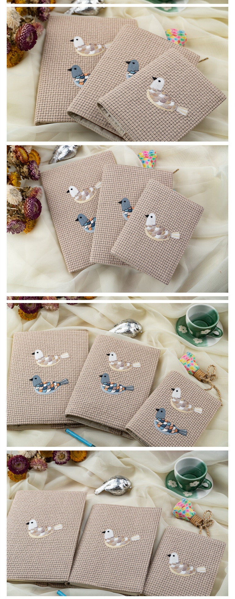 Embroidery Bird Cloth Book Cover A5B6A6 Handmade Book Sleeve Animal Book Clothes Adjustable Book Pocket Notebook Travel Notepad Unique Gift