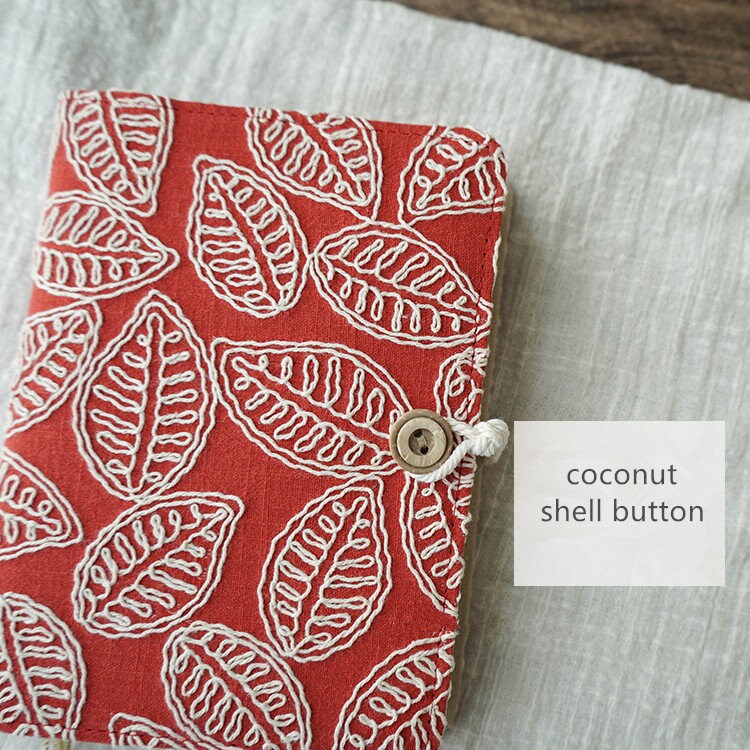 Red Embroidery Leaf Journal Notebook Fabric Cover Loose-leaf A6 A5 Diary Book Literary Blank Lined Pages Notebook Handmade Notepad Gift