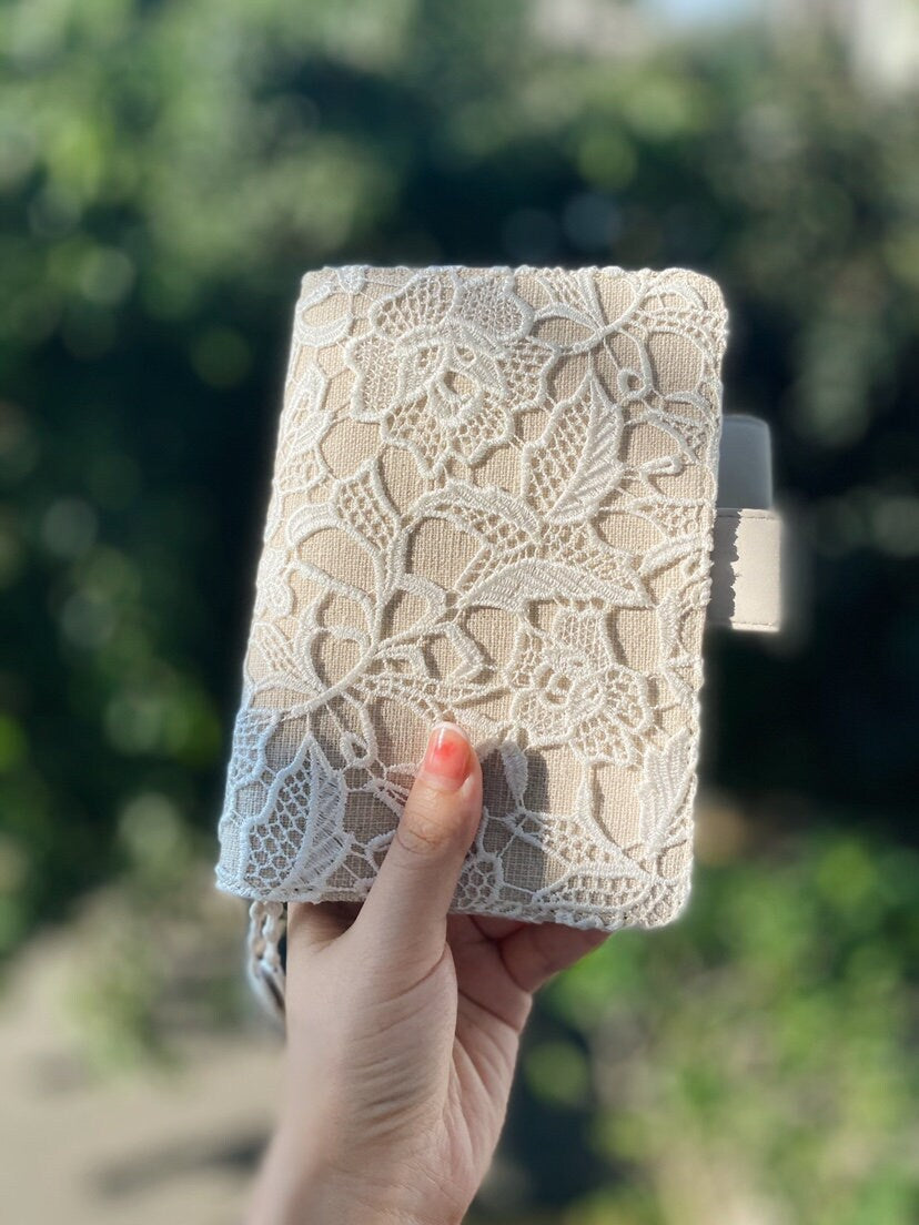 Rose Lace Journal Vintage White Lace Fabric Notebook Cover Handmade Lace Romantic Junk Journal Diary Planner Soft Cover Art Journal Gift