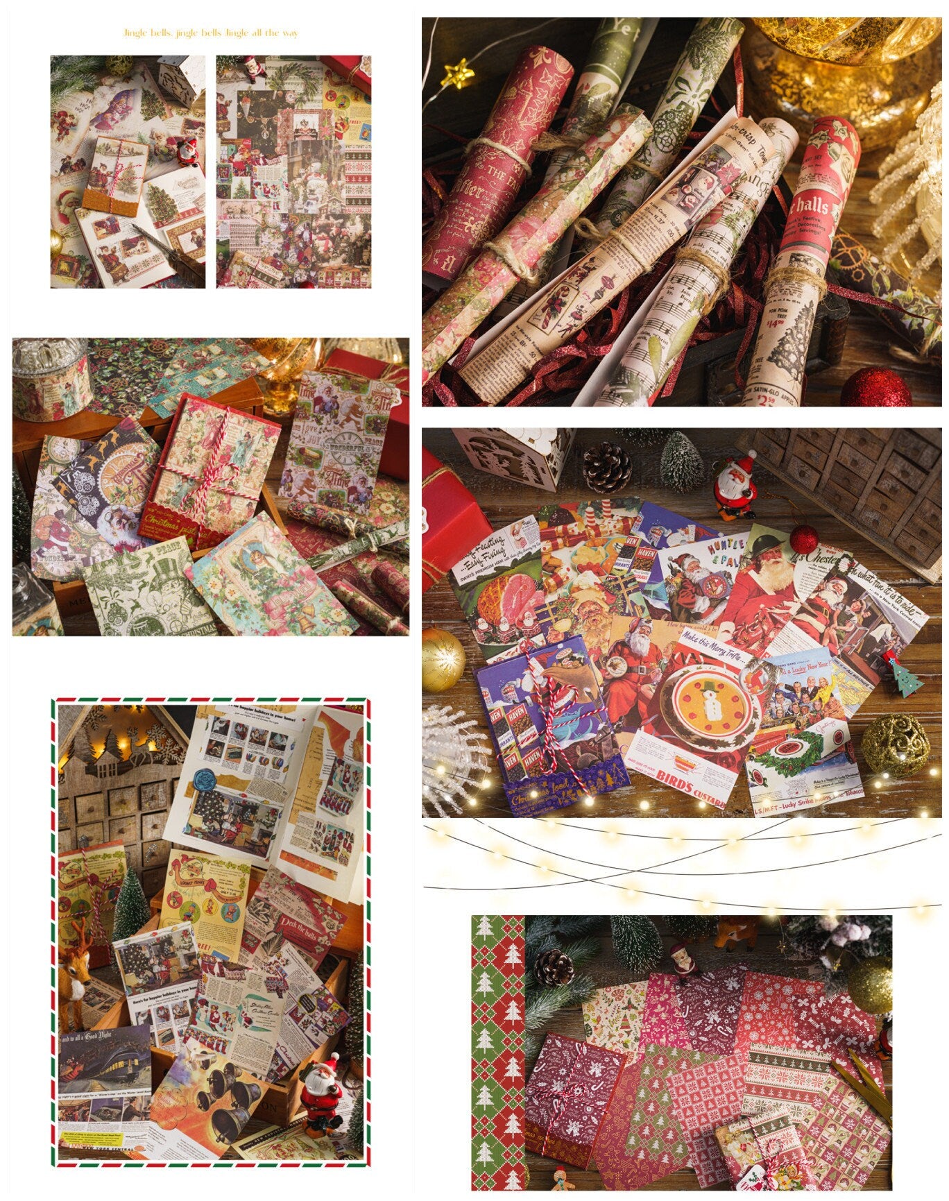 Christmas Jouranling Material Paper Set Retro Scrapbooking Material Paper Kit Gift Packing DIY Decorative Background Paper 8 styles 40 pcs