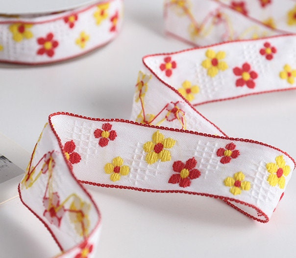 Pastoral Embroidery Wired Edge Ribbon Rural Polyester Flower Design Ribbon Handmade Giftwrap Bowtie Home Decor Clothing Accessories 24 Color