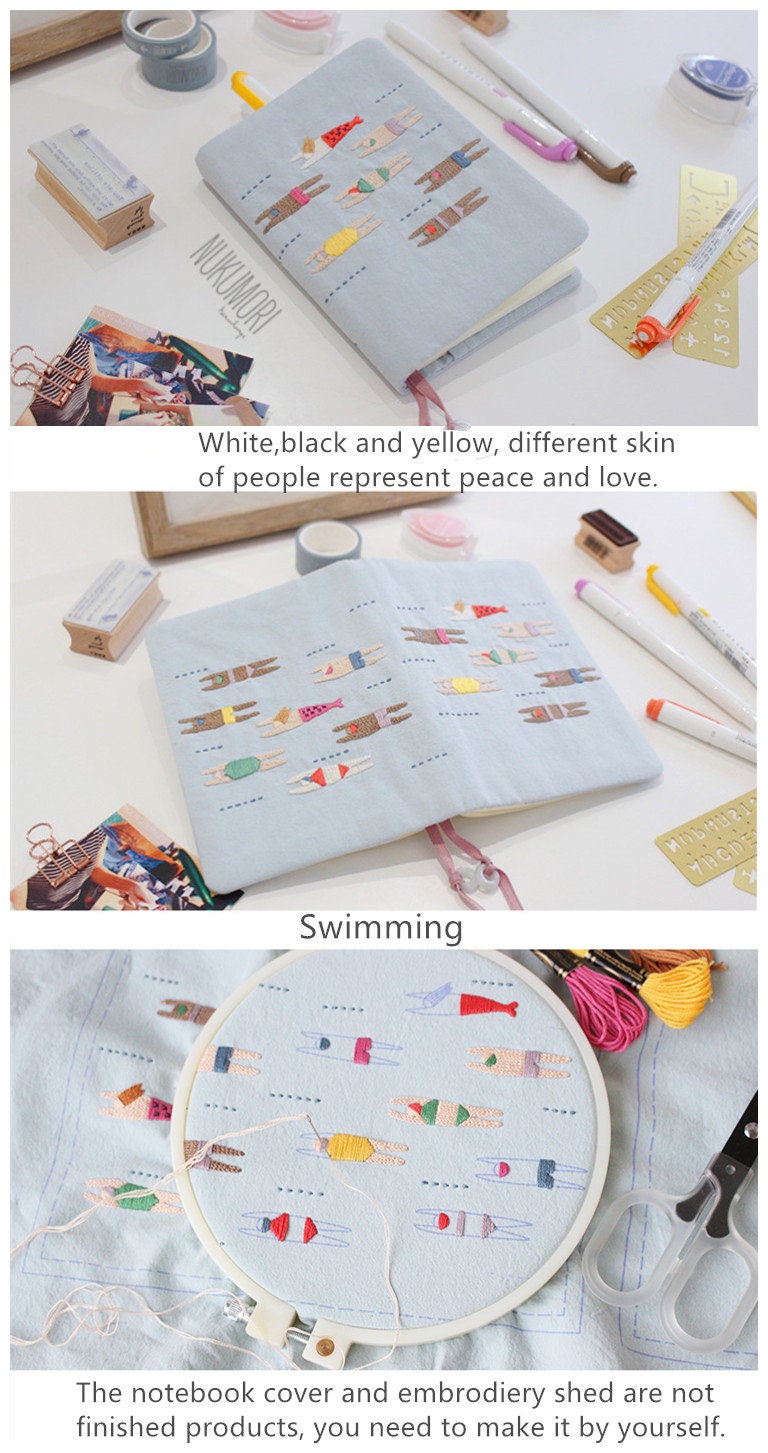 DIY Embroidery Material Pack Embroidery Beginner Kit with Pre-print Swimming Person A6 Homemade Book Jacket Home Decor Shed Kit Holiday Gift