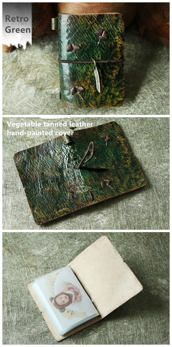 Original Instax Mini Leather Photo Album. Handmade Cowhide Pocket Card Bag. Retro Storage Book. Bank Card Membership Card 20 Sheets Gift