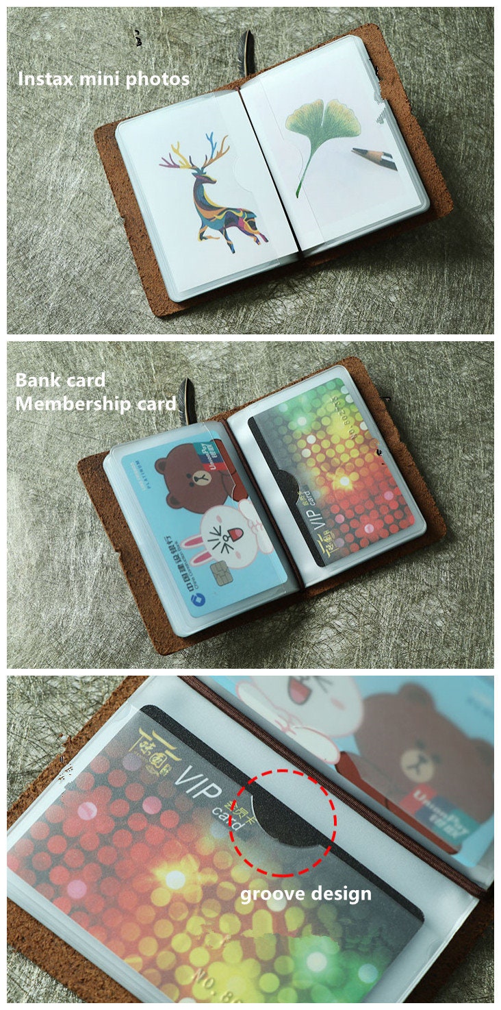 Original Instax Mini Leather Photo Album. Handmade Cowhide Pocket Card Bag. Retro Storage Book. Bank Card Membership Card 20 Sheets Gift