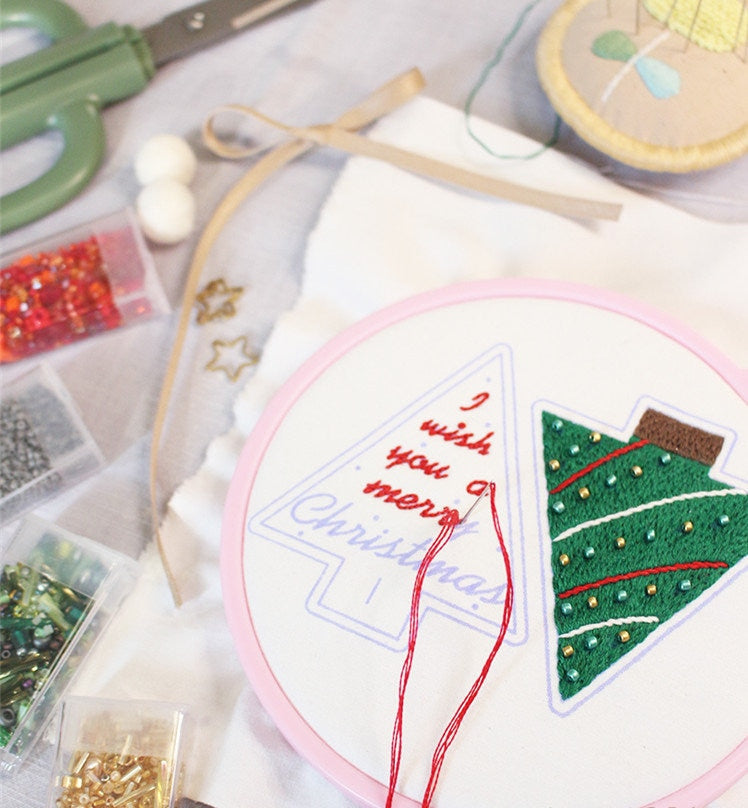 Christmas Tree Embroidery Kit BEGINNER DIY Craft Gift Set Car Pendant Keychain Bookmark Christmas Hanging Ornament Handmade Boyfriend Gift