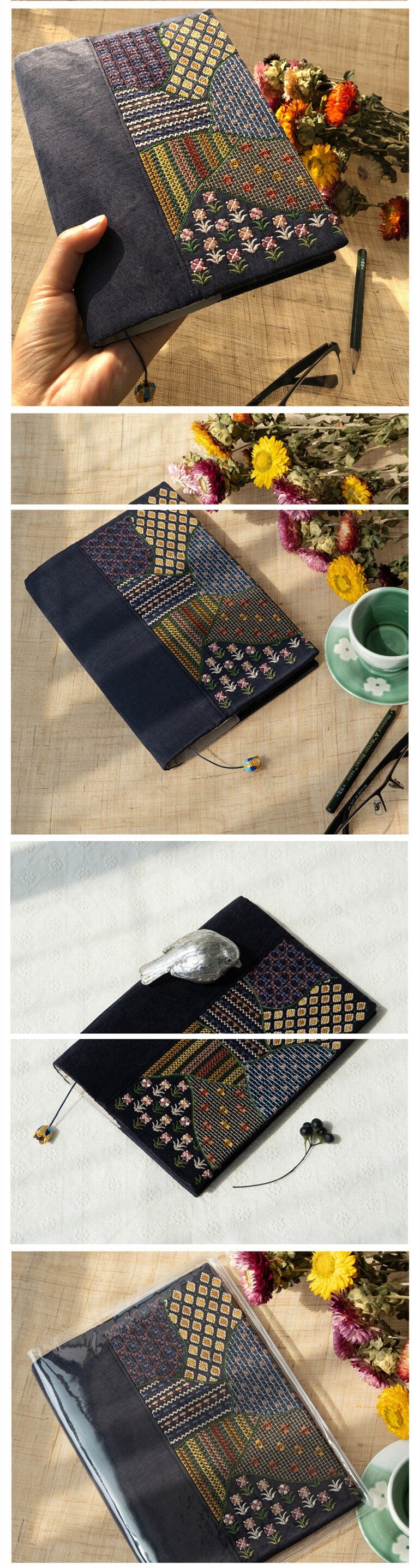 A5 Silk Embroidery Field Notebook Cover Pure Handmade Journal Floral Planner Protector Embroidered Travelers' notebook Special gift for her