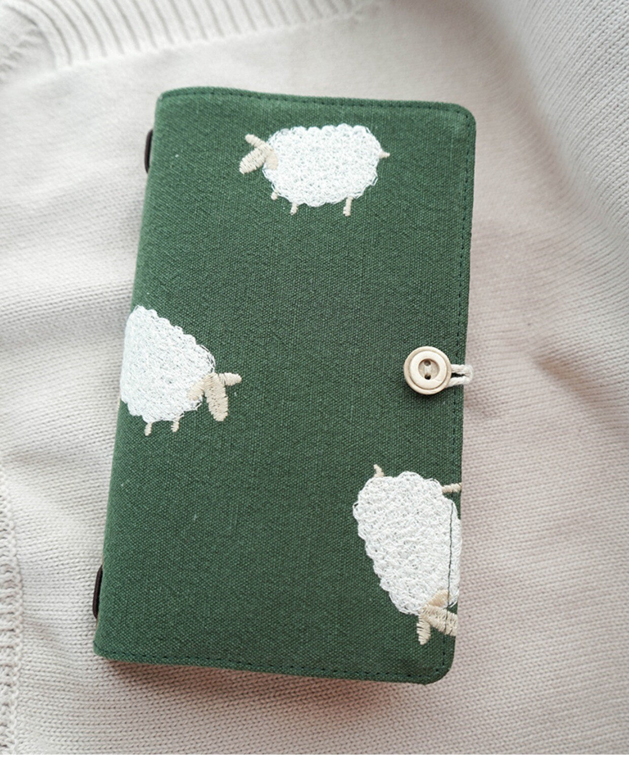 Dark Green Fabric TN Notebook Embroidered lamb Journal Refilled Handmade Planner Standard Portable Dairy Book Traveler's TN Book Worth Gift