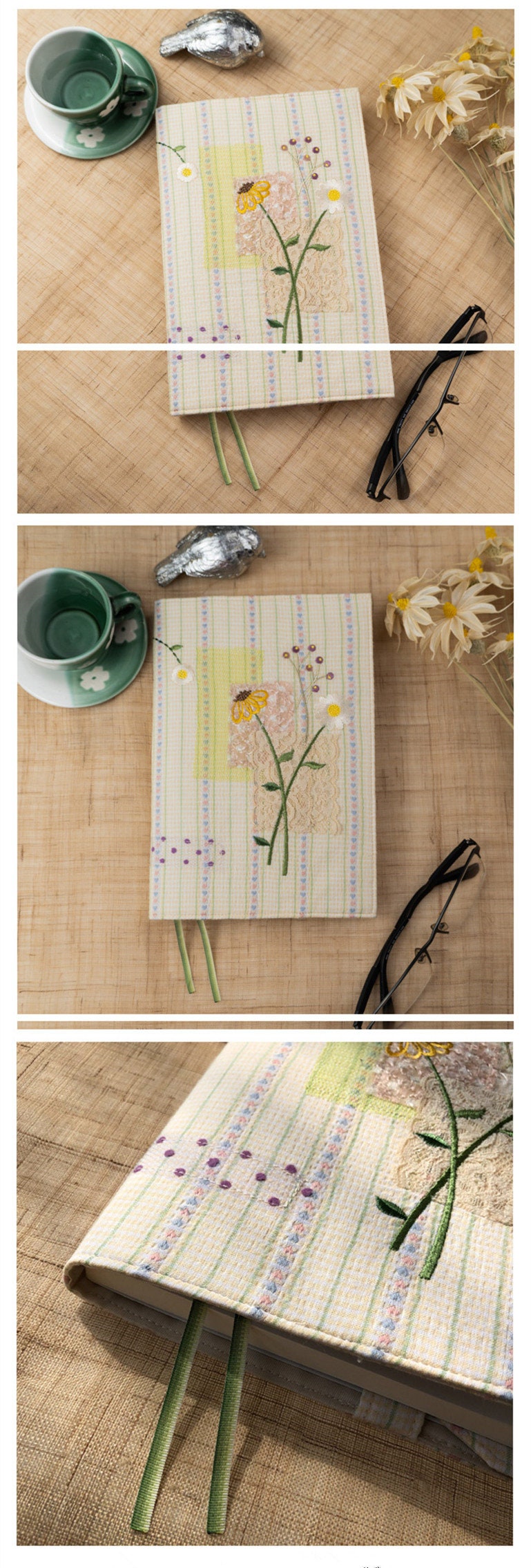 Daisy Patchwork Embroidery Journal Cover A5 B6 Handmade Notebook Clothes Floral Book Sleeve Book Protective Cover Blank Lined Notebook Gift